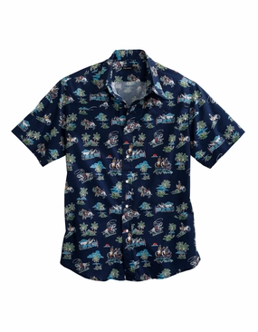 Tin Haul Mens Blue 100% Cotton Cowboy Tropics S/S Hawaiian Shirt fade resistant color Graduation Ceremony