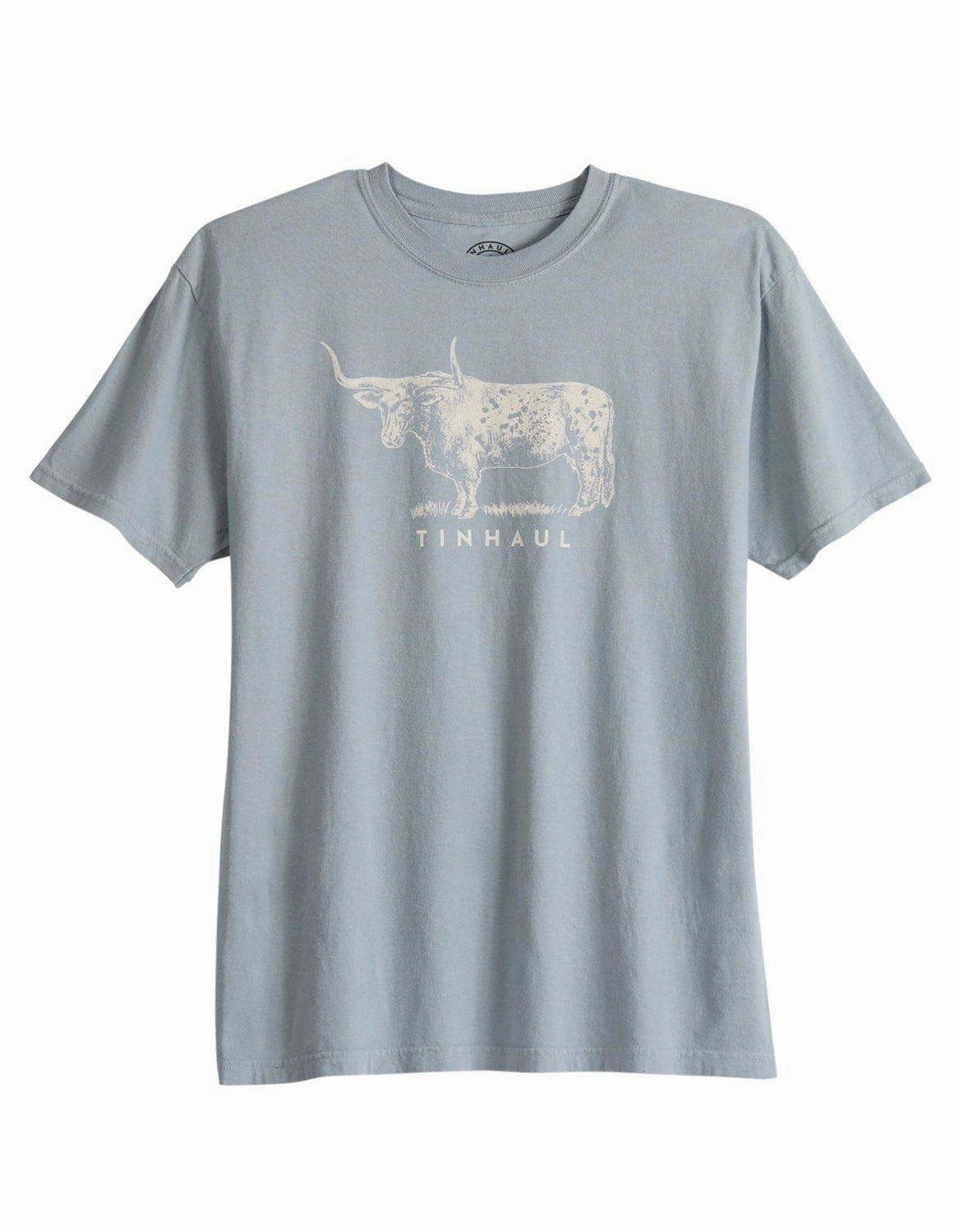 Tin Haul Mens Bull Standing Grey 100% Cotton S/S T-Shirt Sport Performance Fit Fit For Comfort