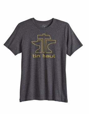 Tin Haul Mens Gold Anvil Logo Grey Cotton S/S T-Shirt Slim Fit Comfort