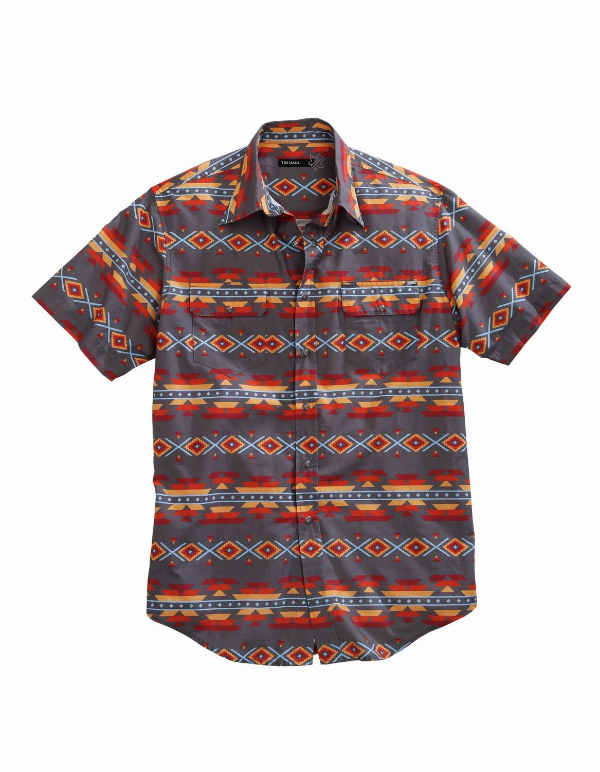 tall size Tin Haul Mens Grey 100% Cotton Fire Aztec S/S Shirt