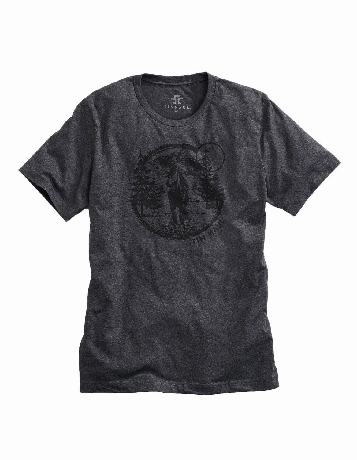 Soft touch finish Low Maintenance Tin Haul Mens Grey Cotton Blend Free Spirited Horse S/S T-Shirt