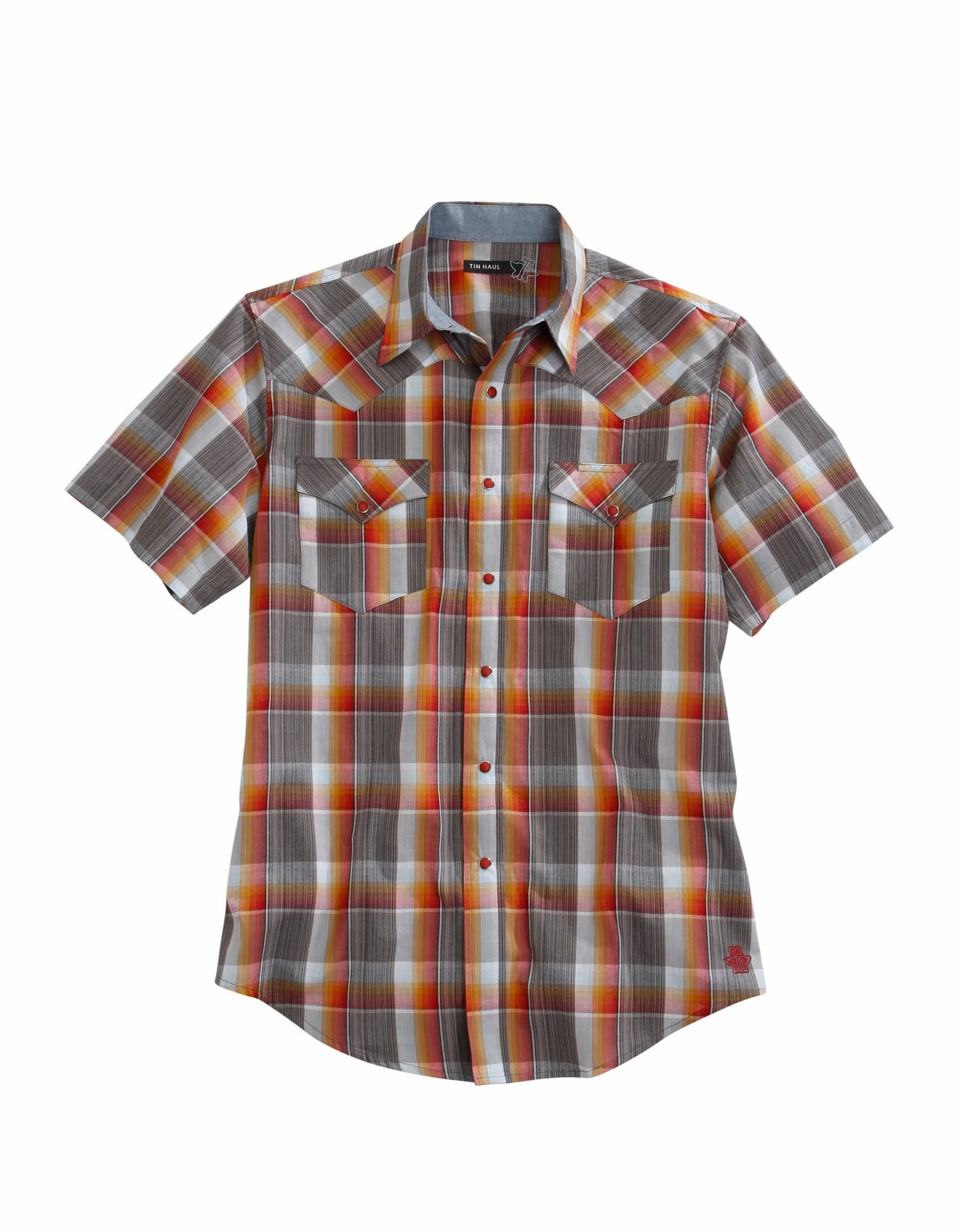 Tin Haul Mens Multi-Color 100% Cotton Rusty Plaid S/S Shirt Gift Idea stain resistant coating
