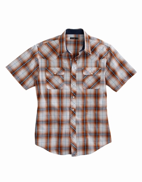 Tin Haul Mens Orange 100% Cotton Diamond Dobby S/S Shirt Subtle Details Stretchable Material