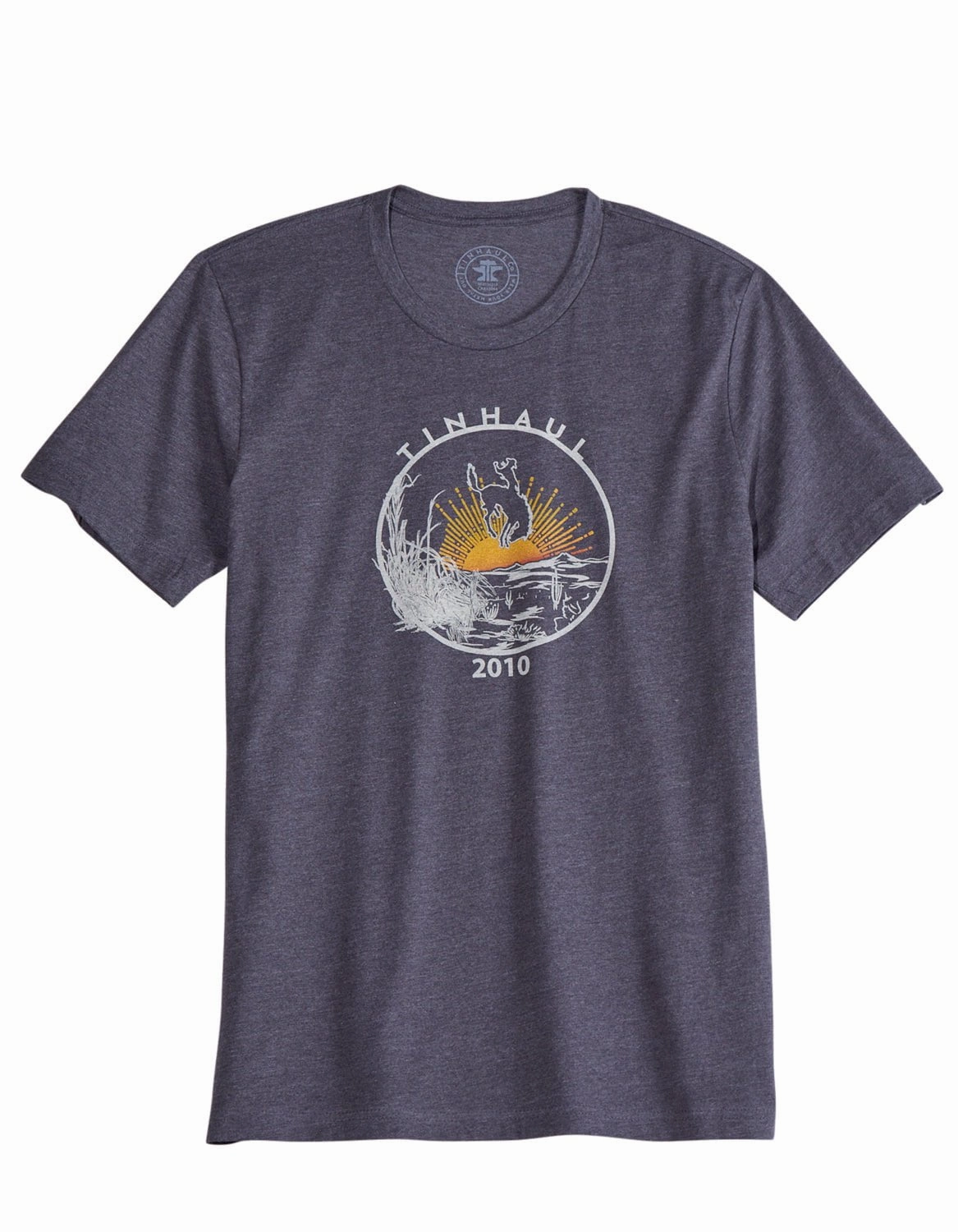 EcoFriendlyDyes Tin Haul Mens Sunset Buckin Bronc Dark Grey Cotton Blend S/S T-Shirt