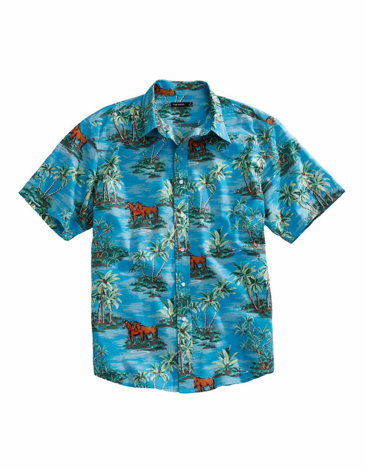 Abstract print Business casual Tin Haul Mens Vintage Hawaiian Blue 100% Cotton S/S Shirt