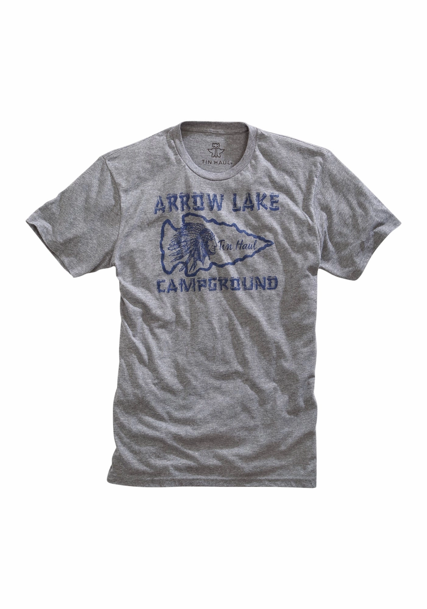 Tin Haul Unisex Arrow Lake Campground Grey Poly/Cotton S/S T-Shirt Basic Layer Personalized