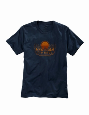 Mountain Escape Tin Haul Unisex Navy Blue 100% Cotton Sunset and Cactus S/S T-Shirt