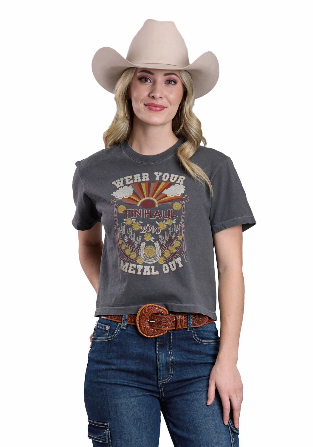 bohemian flair Tin Haul Womens 2010 Wear Your Metal Out Gray 100% Cotton S/S T-Shirt