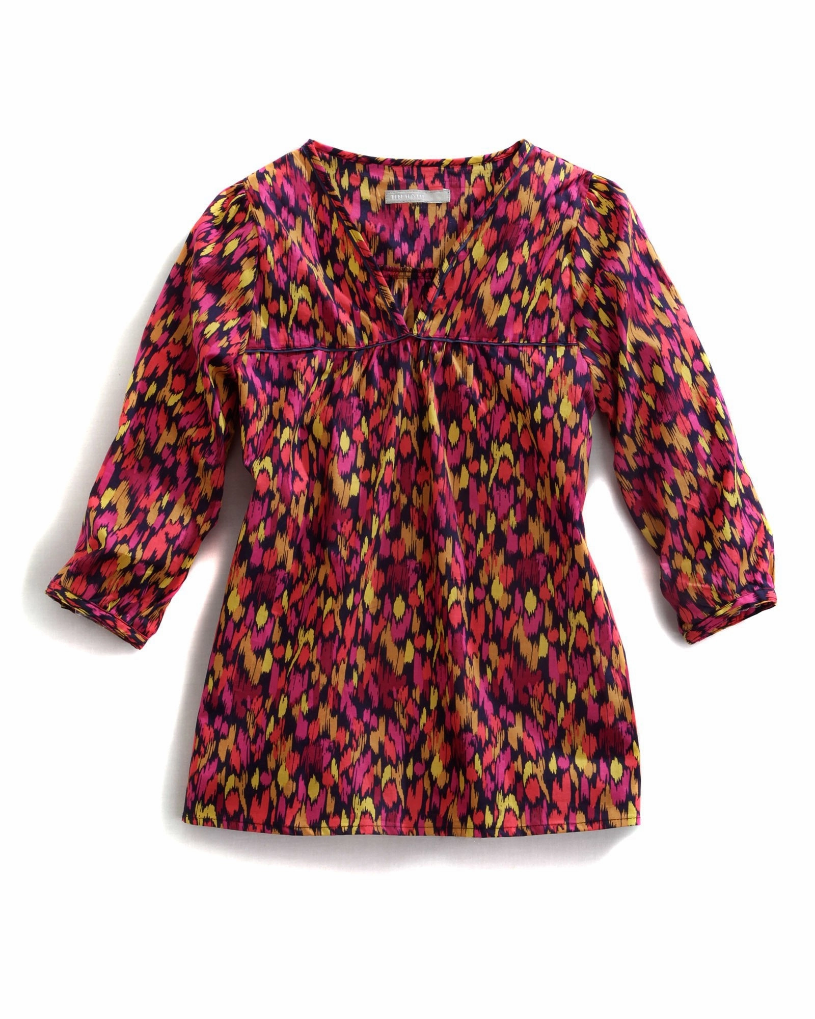 Tin Haul Womens 9495 Confetti Camo Multi-Color 100% Cotton S/S Blouse Vibrant Colors