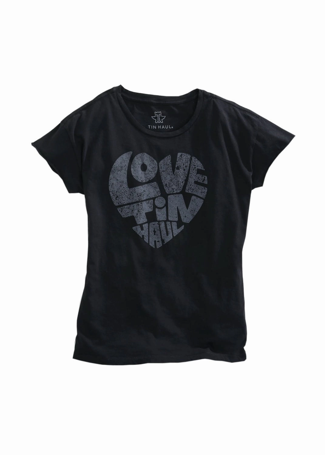 Non Chafe Seams High Street Fashion Tin Haul Womens Black 100% Cotton Love S/S T-Shirt