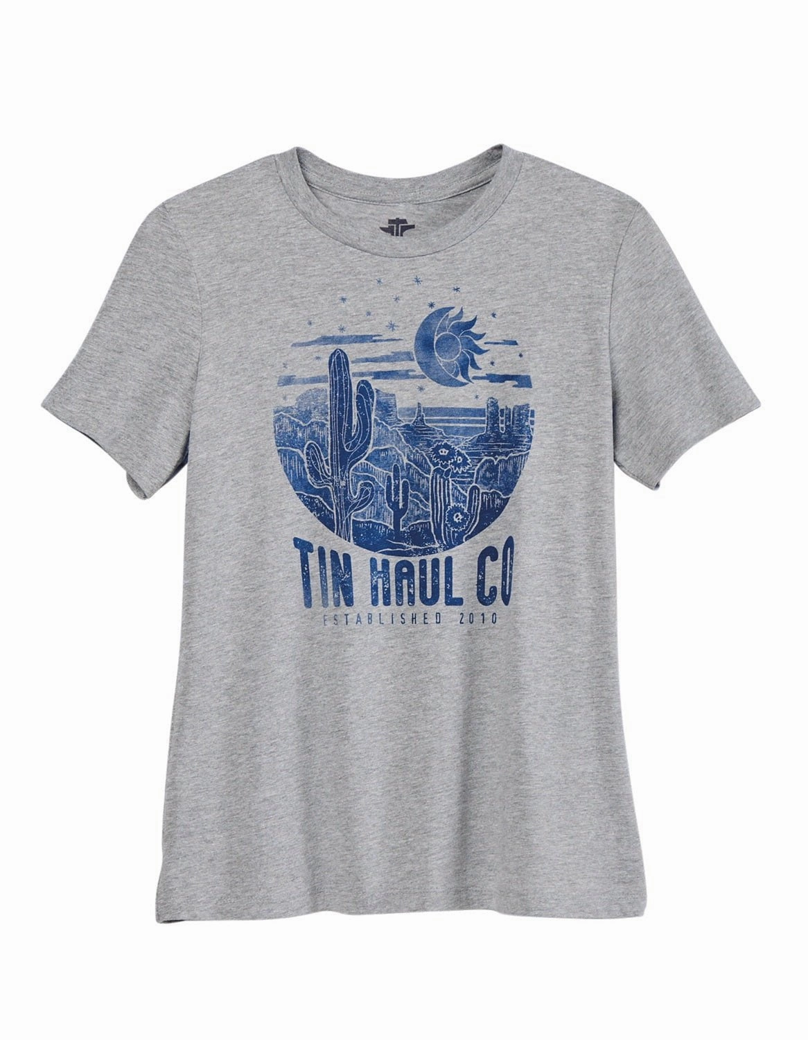 Tin Haul Womens Blue Desert Grey Cotton Blend S/S T-Shirt Functional Pocket