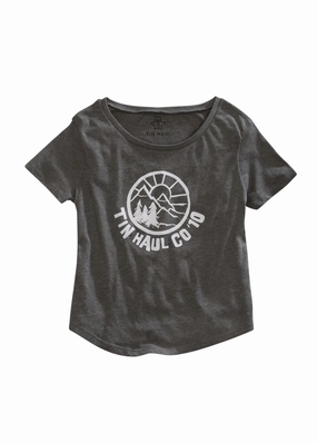 Tin Haul Womens Circle Mountain Scene Grey 100% Cotton S/S T-Shirt Seamless construction Striped style