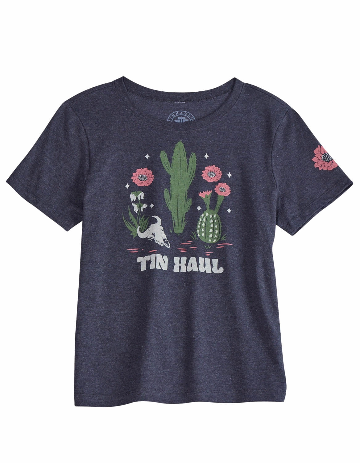 Lightweight Layers Sophisticated Style Tin Haul Womens Flower And Cactus Black Cotton Blend S/S T-Shirt
