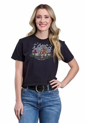 Fashion Forward Tin Haul Womens Geometric Horserider Black 100% Cotton S/S T-Shirt