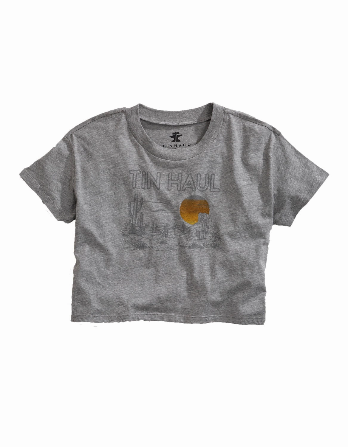 Sports Ready Tin Haul Womens Grey Cotton Blend Desert Scenery S/S Crop T-Shirt