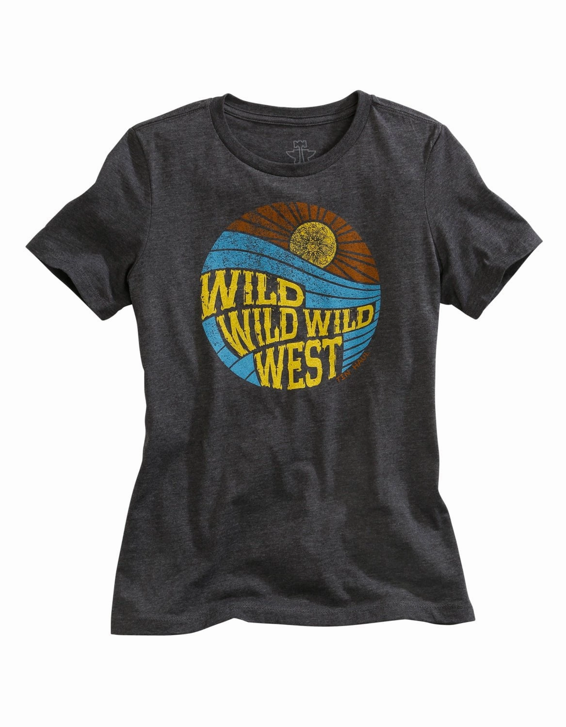 Vibrant Hue Tin Haul Womens Grey Cotton Blend Wild West S/S Retro T-Shirt