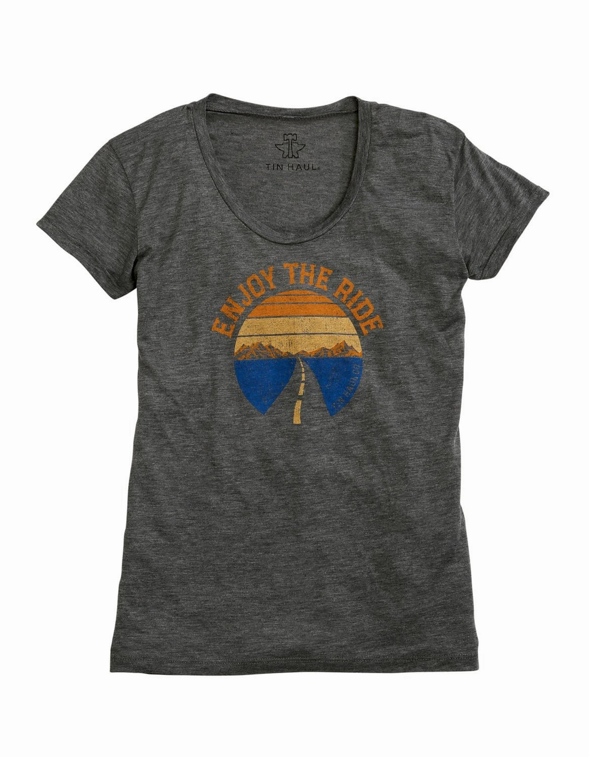 Tin Haul Womens Grey Enjoy the Ride S/S T-Shirt Coffee Run Rugged Style