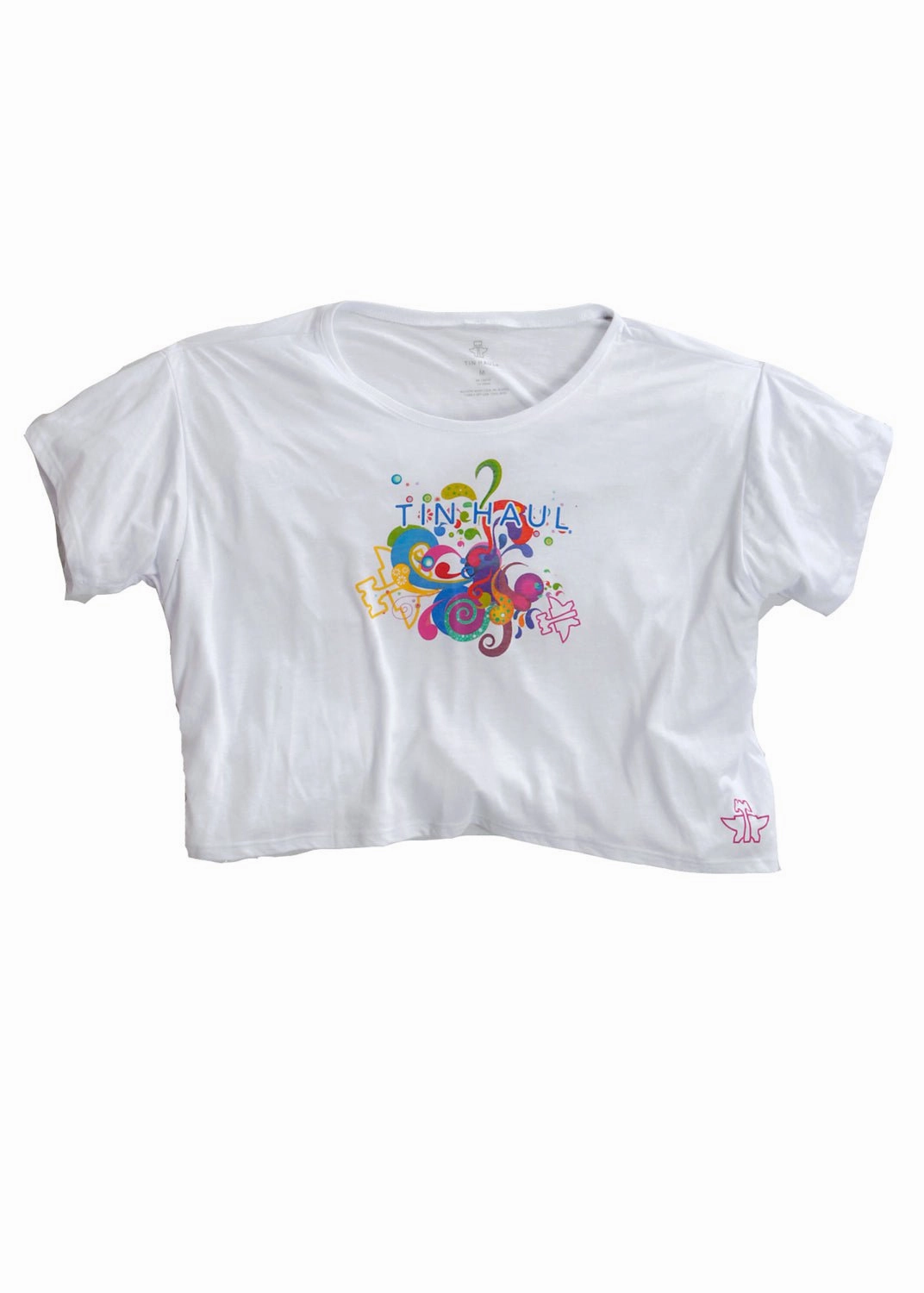 Flexible Placket Structure Printed design Tin Haul Womens Paint Swirl Crop White 100% Cotton S/S T-Shirt