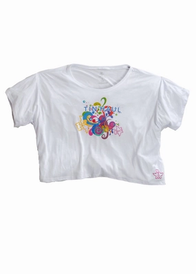 Flexible Placket Structure Printed design Tin Haul Womens Paint Swirl Crop White 100% Cotton S/S T-Shirt