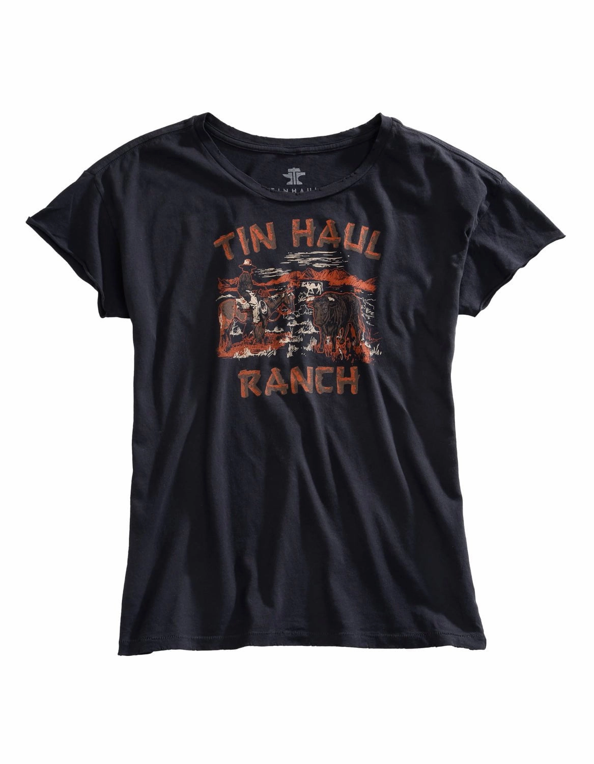 Tin Haul Womens Ranch Scene Grey 100% Cotton S/S T-Shirt Night Out