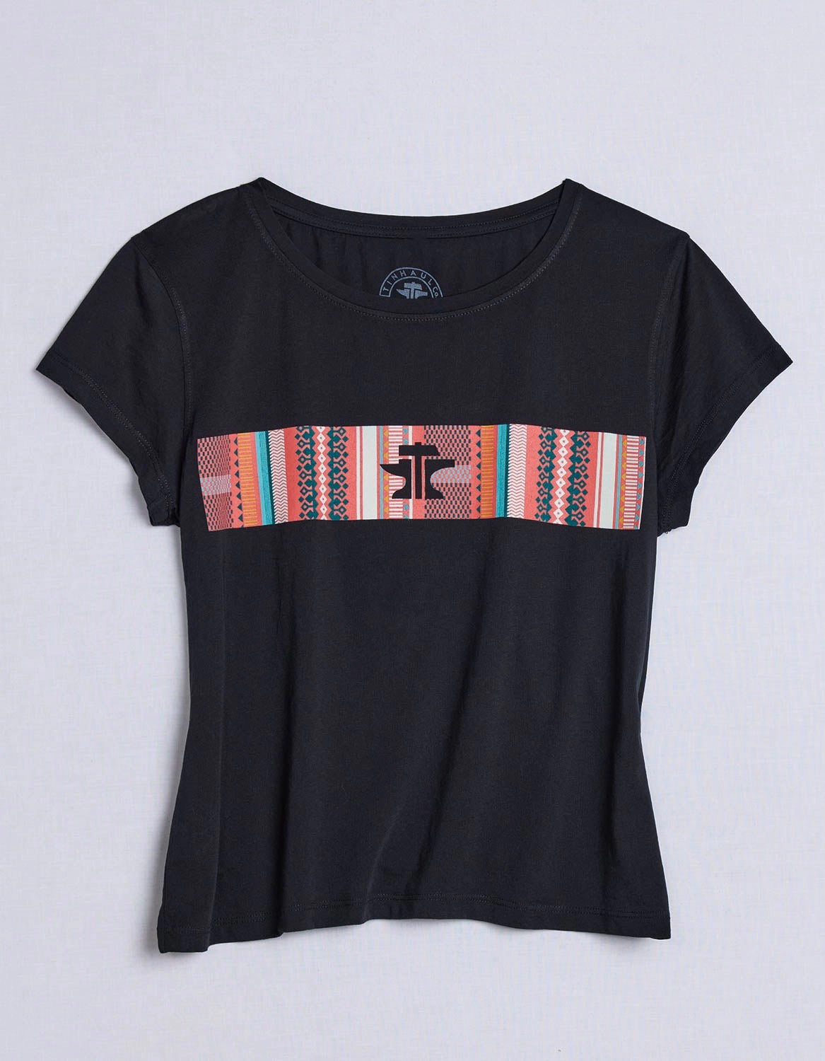 Travel Friendly Fitted Design Tin Haul Womens Serape Across Chest Black Cotton Blend S/S T-Shirt