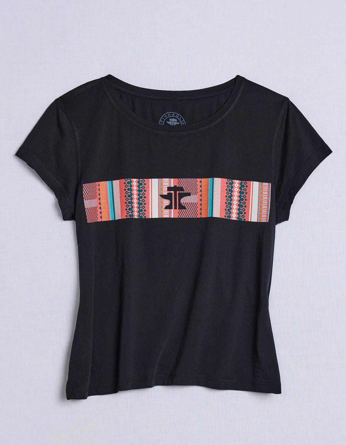 Tin Haul Womens Serape Across Chest Black Cotton Blend S/S T-Shirt fade resistant color