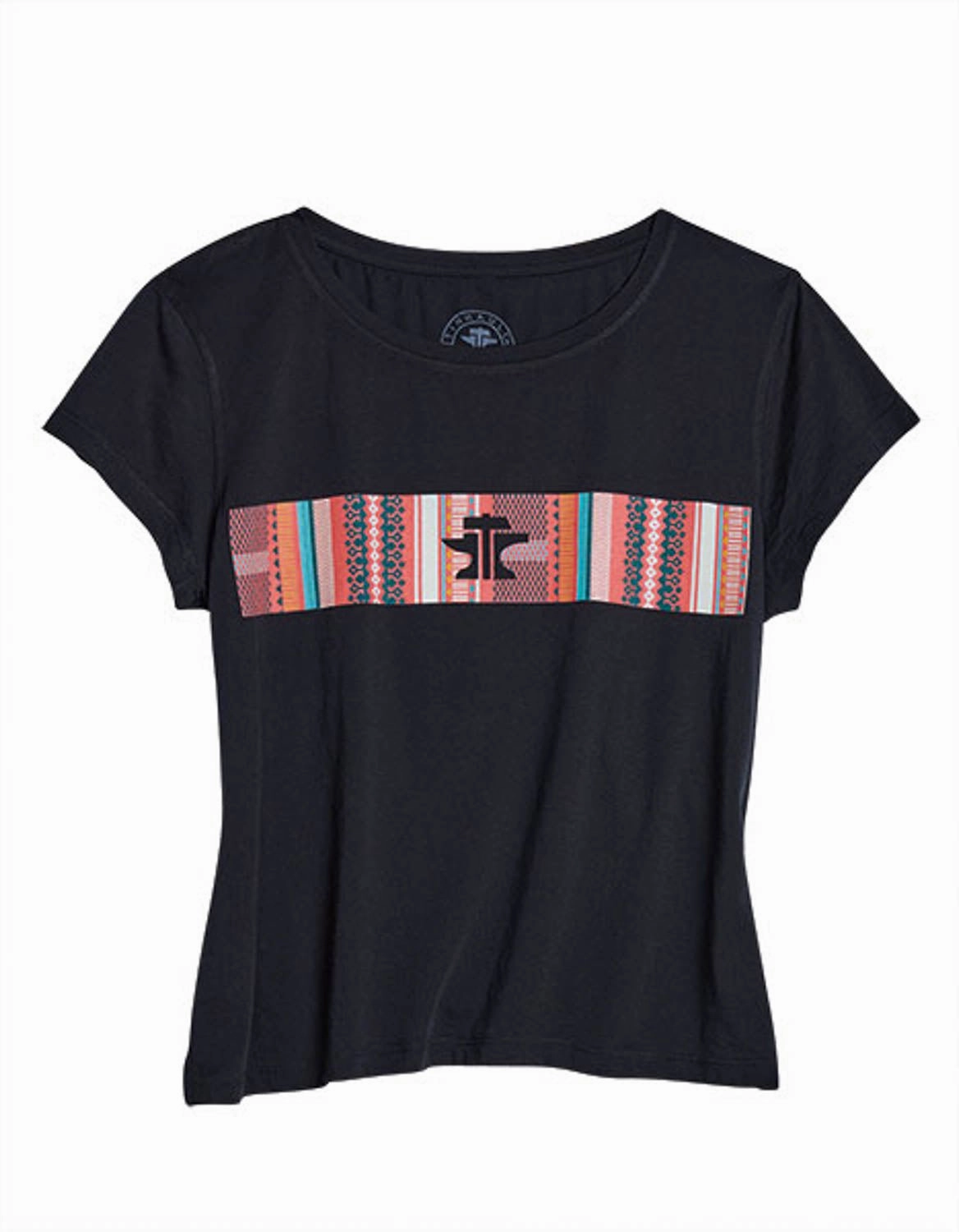 Tin Haul Womens Serape Across Chest Black Cotton Blend S/S T-Shirt Everyday Essential Boho chic