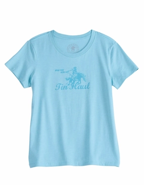 Tin Haul Womens Wear Your Metal Out Bronc Aqua Poly/Cotton S/S T-Shirt Lightweight Layer Layering Piece