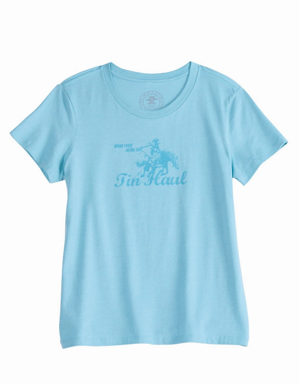 Tin Haul Womens Wear Your Metal Out Bronc Aqua Poly/Cotton S/S T-Shirt Lounge Wear Timeless Piece