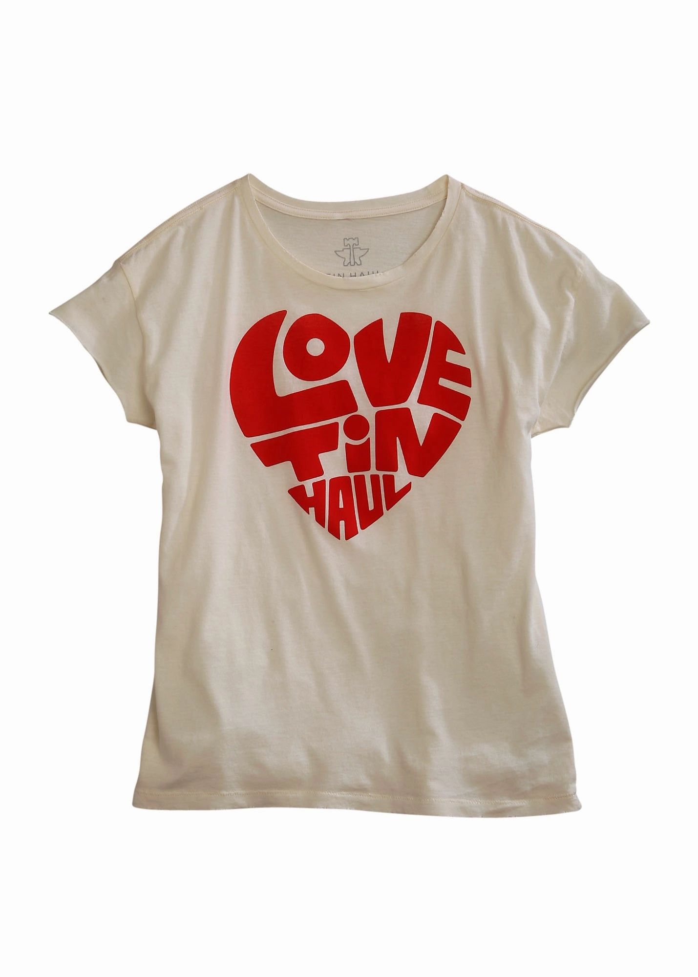 Tear Resistant Reinforcement Indoor Comfort Tin Haul Womens White 100% Cotton Love Heart S/S T-Shirt