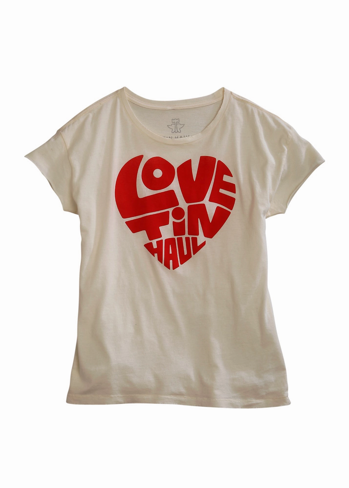 Smooth Stitch Pattern Job Interview Tin Haul Womens White 100% Cotton Love Heart S/S T-Shirt