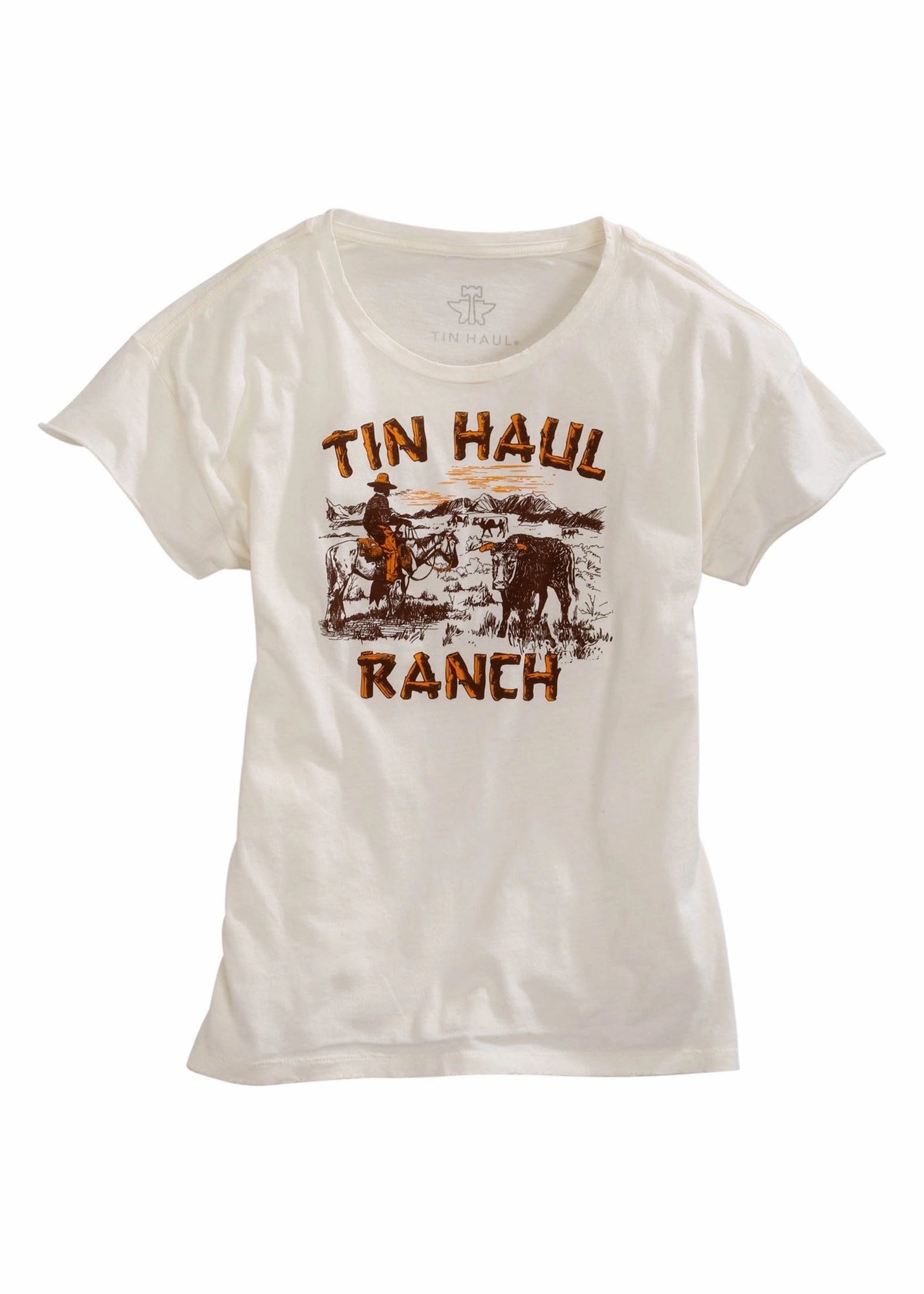 Bold colors Tin Haul Womens White 100% Cotton Ranch Scene S/S T-Shirt