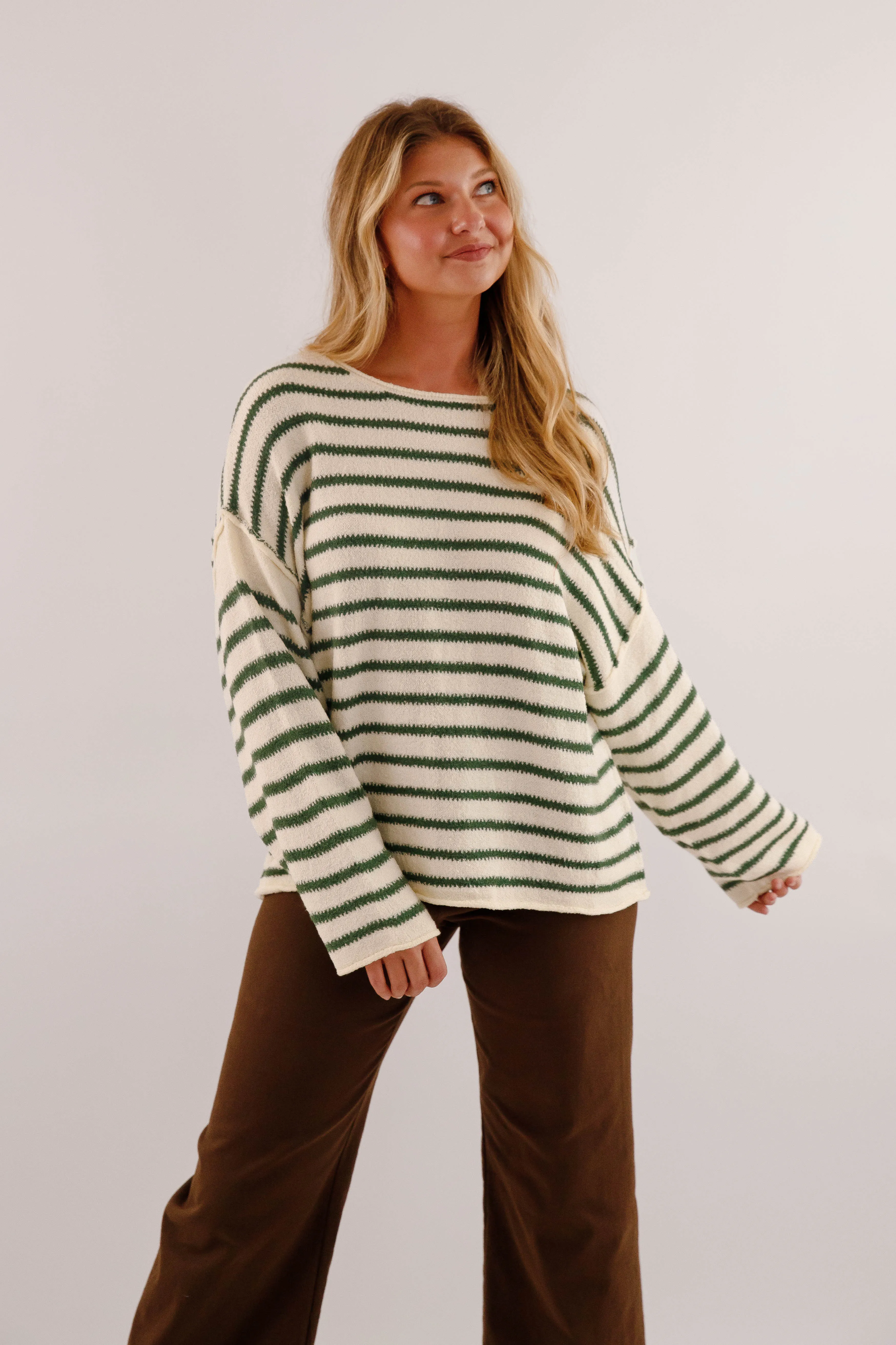 Drop Shoulder Cut Better Perspective Sweater-Green