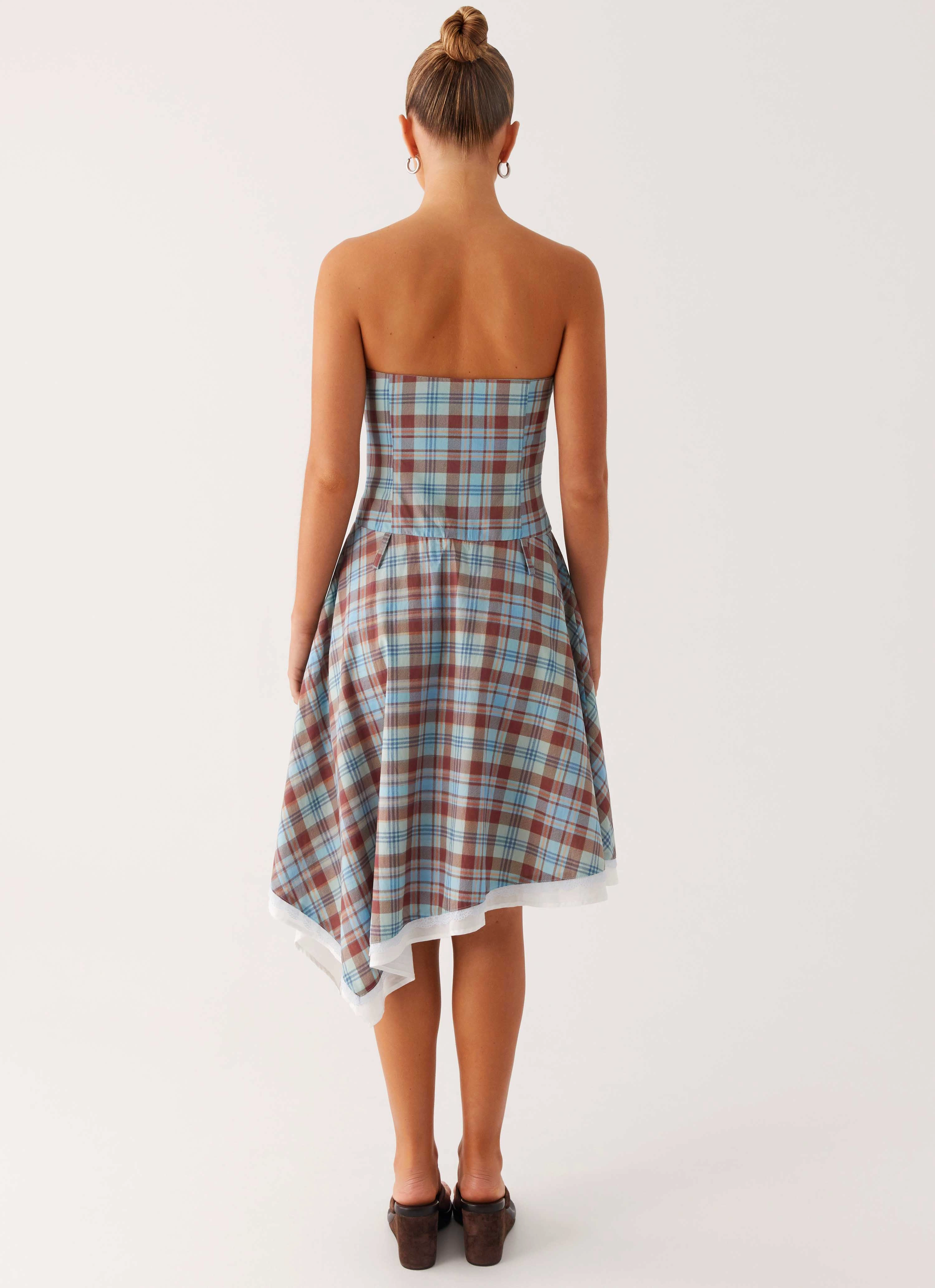 Tonie Strapless Midi Dress - Shoreline Check Work Comfort