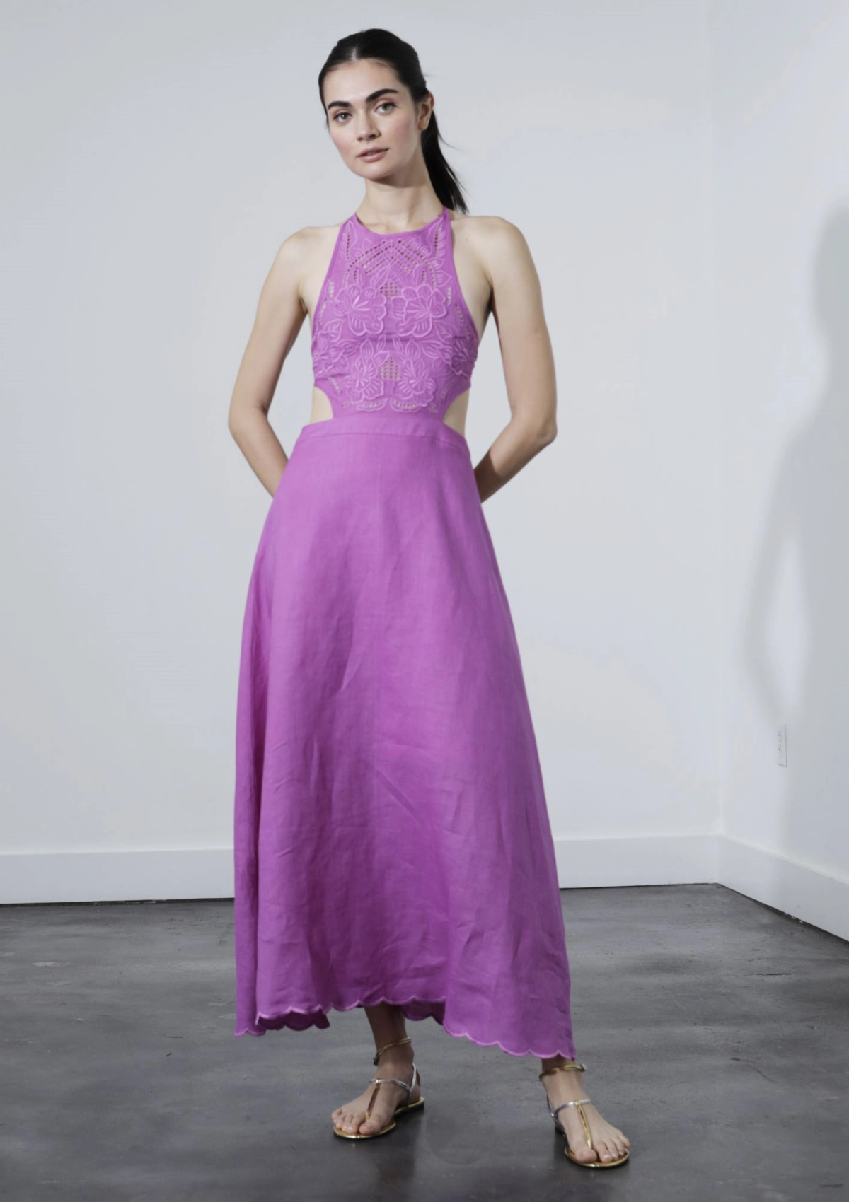 Alexandria Midi Dress - Purple Floating Shape