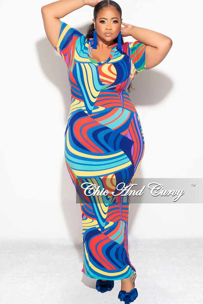 Final Sale Plus Size BodyCon Dress in Abstract Blue Print Active Comfort