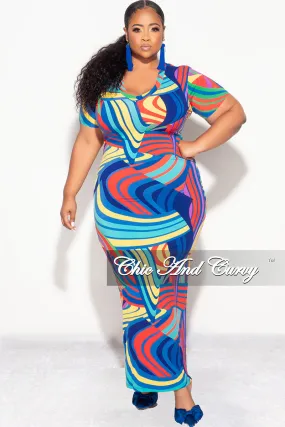 Final Sale Plus Size BodyCon Dress in Abstract Blue Print Non-Binding Fit