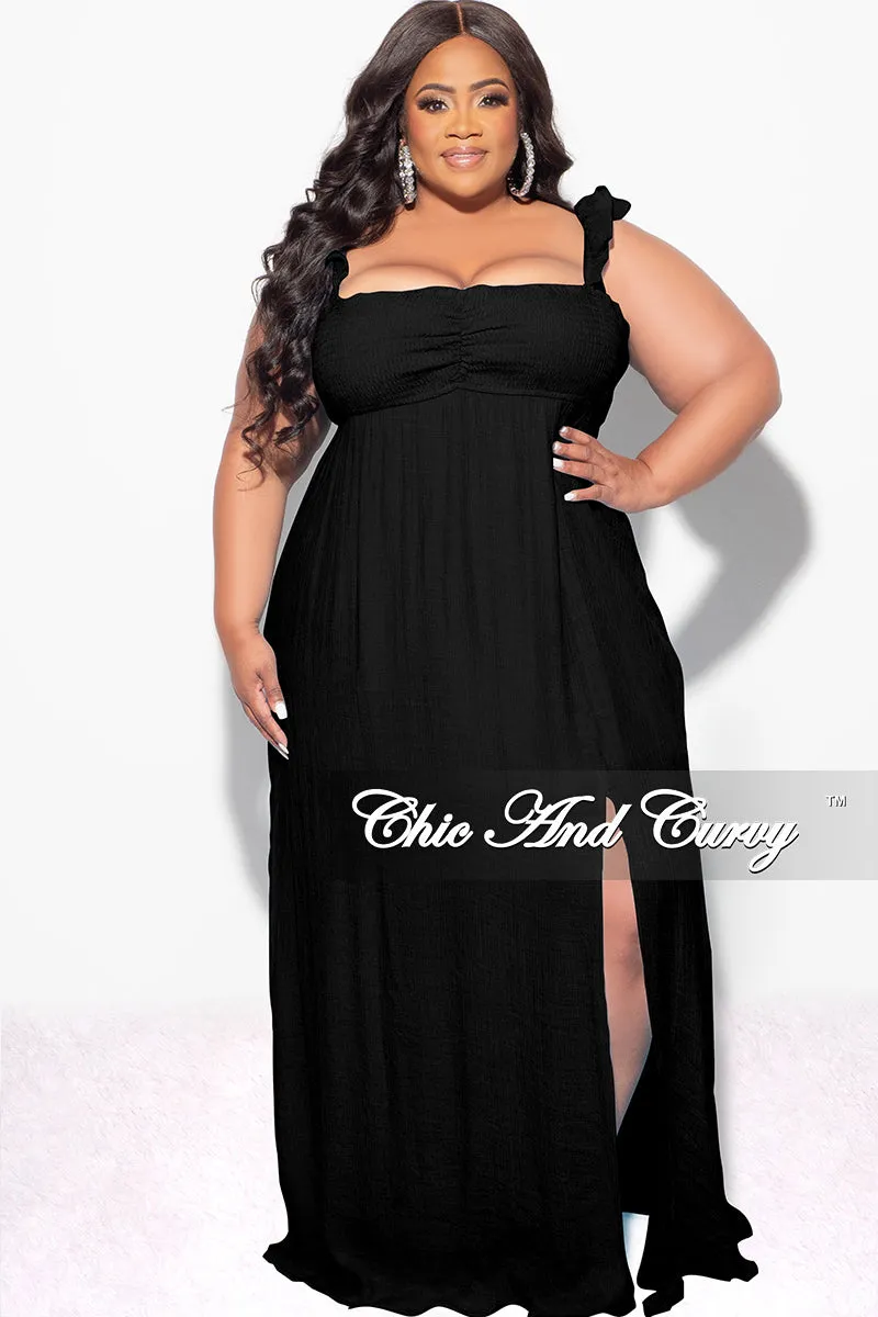 Friction Resistant Fabric Basic Utility Final Sale Plus Size Off the Shoulder Smocked Maxi Dress in Black