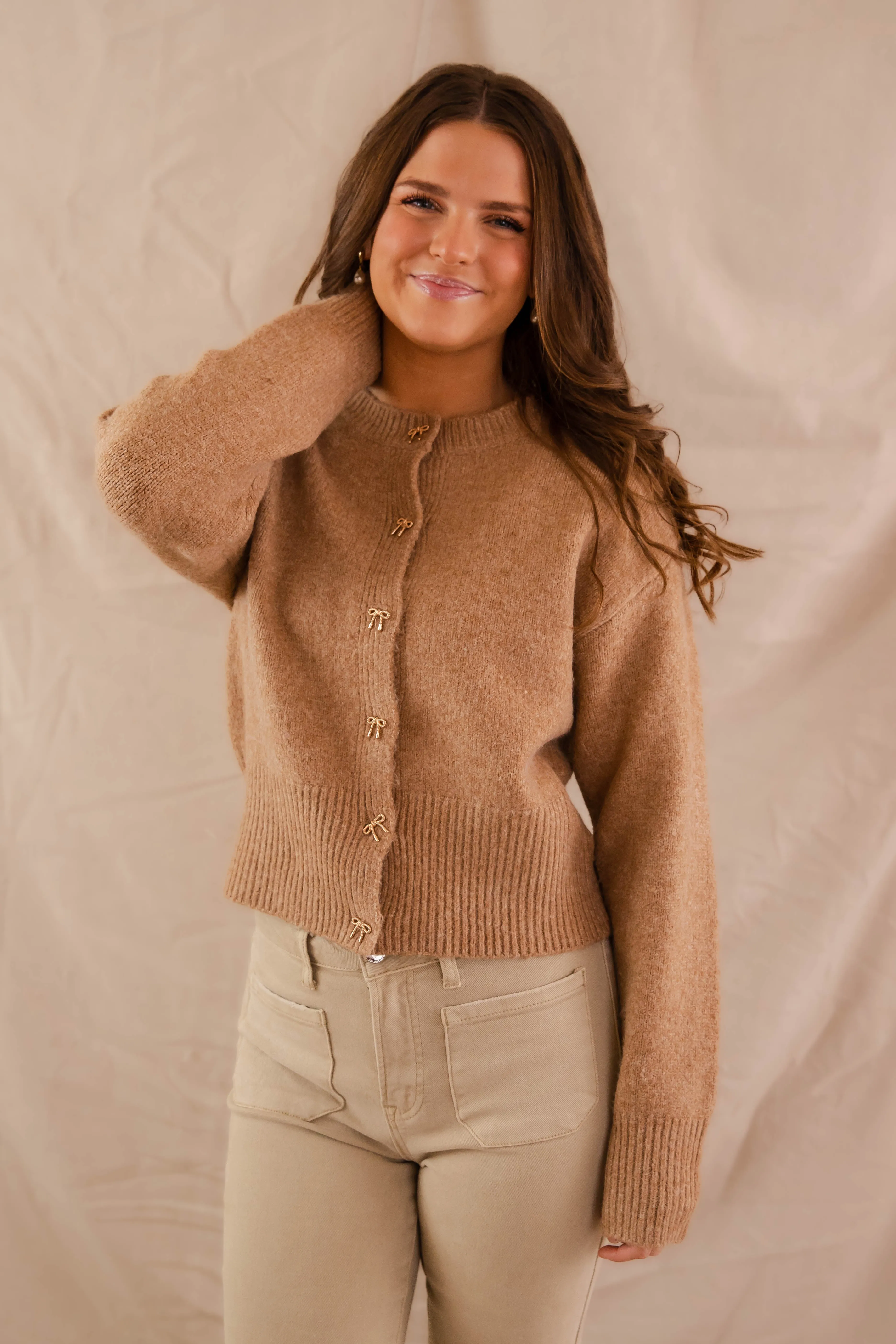 Totally Smitten Cardigan-Taupe Reflective Accent Trim Bonded Seam Technology