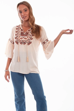 Seamless construction Scully Womens Nude Viscose Tie Front S/S Blouse