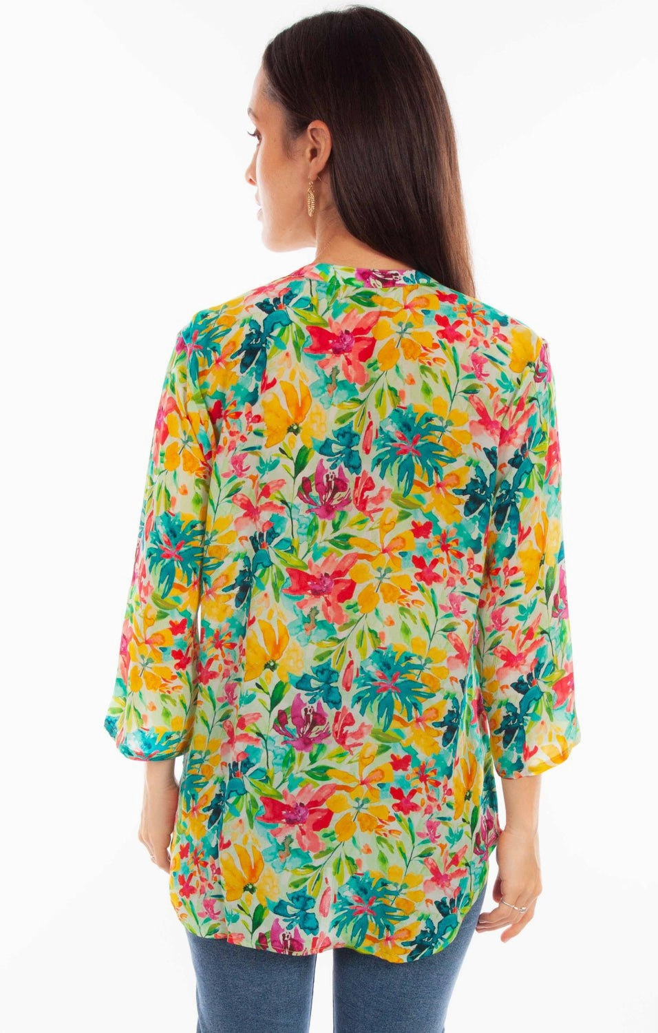 Eco Friendly Dye Sports Ready Scully Womens Tropical Print Tropical Viscose 3/4 Sleeve S/S Blouse