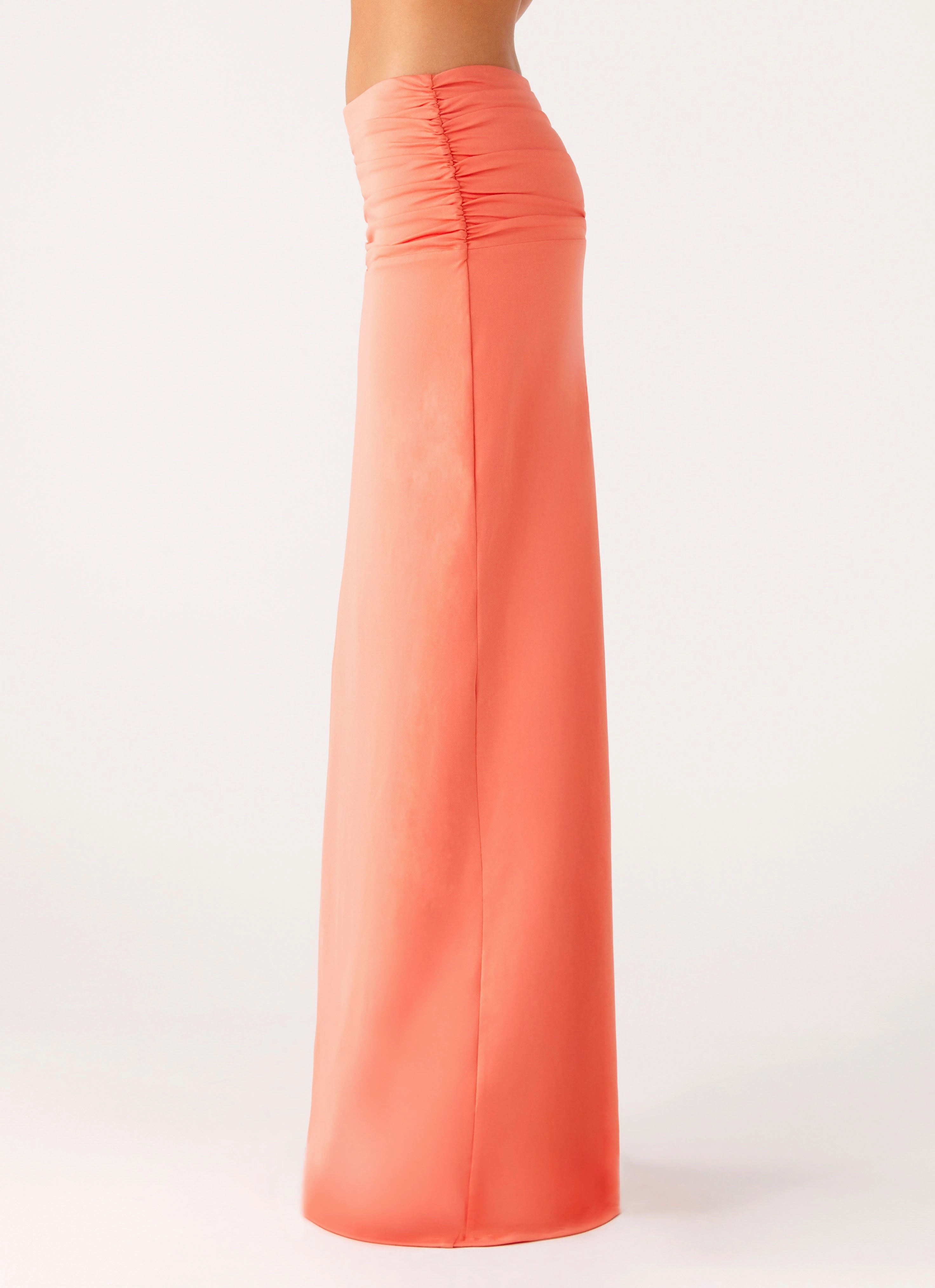 Elisabetta Maxi Skirt - Coral High Shine Daily Style