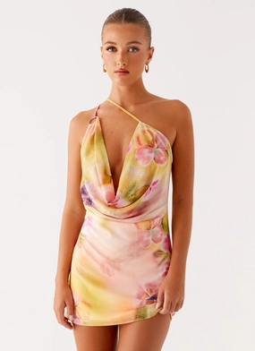 Bohemian Bliss Mesh Mini Dress - Sunburst Floral Stretchable