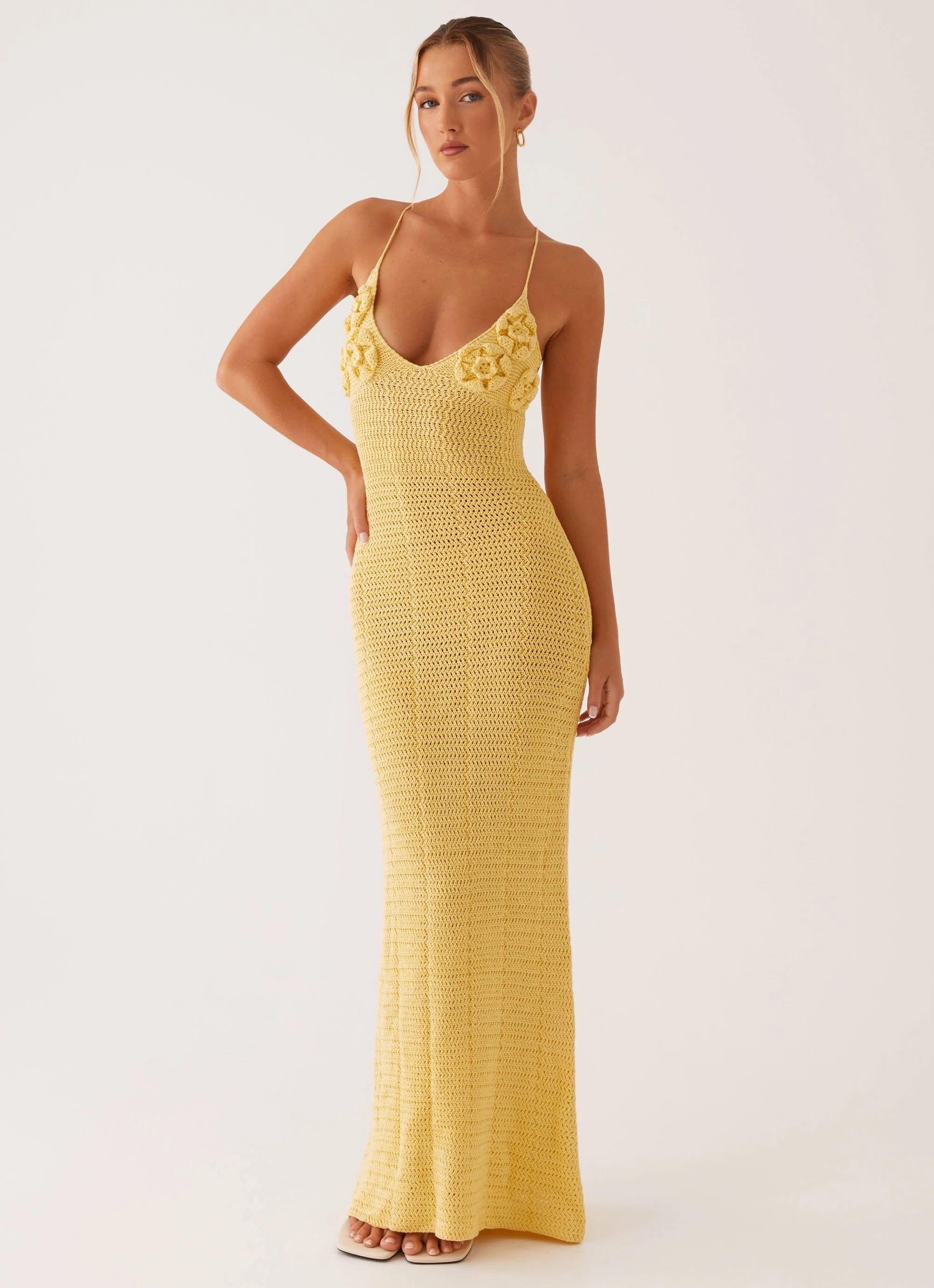 Silky-Lining Zara Rose Crochet Maxi Dress - Yellow