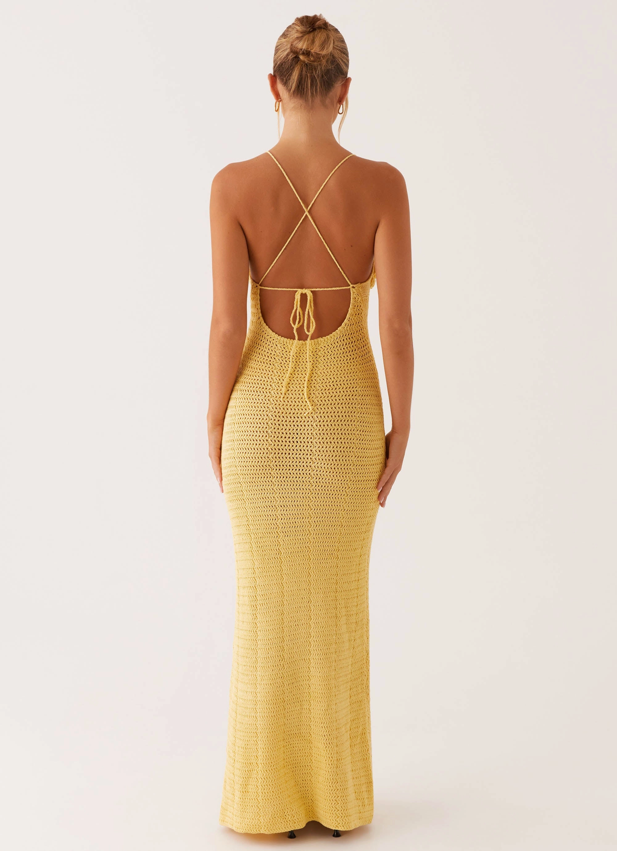 Zara Rose Crochet Maxi Dress - Yellow Trendy Layering Ribbed-Texture
