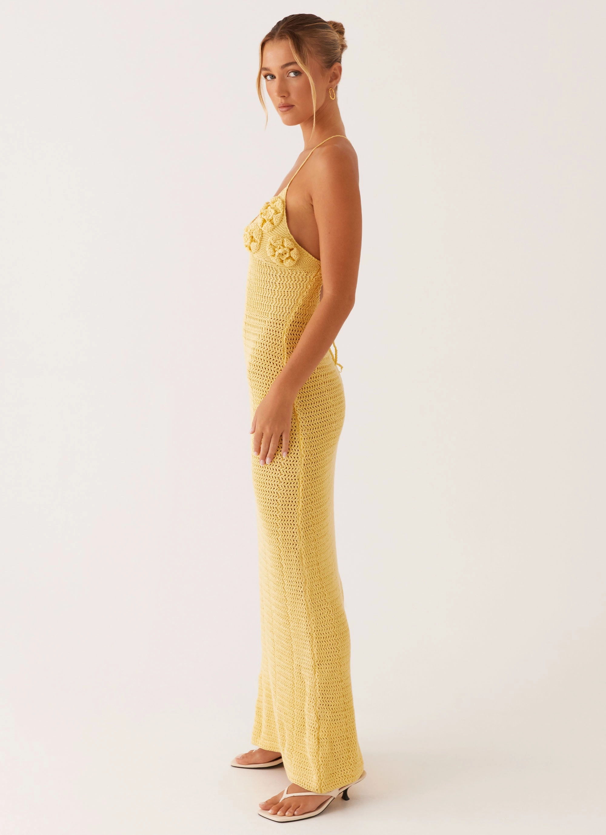 Unisex Option Bold Pattern Zara Rose Crochet Maxi Dress - Yellow