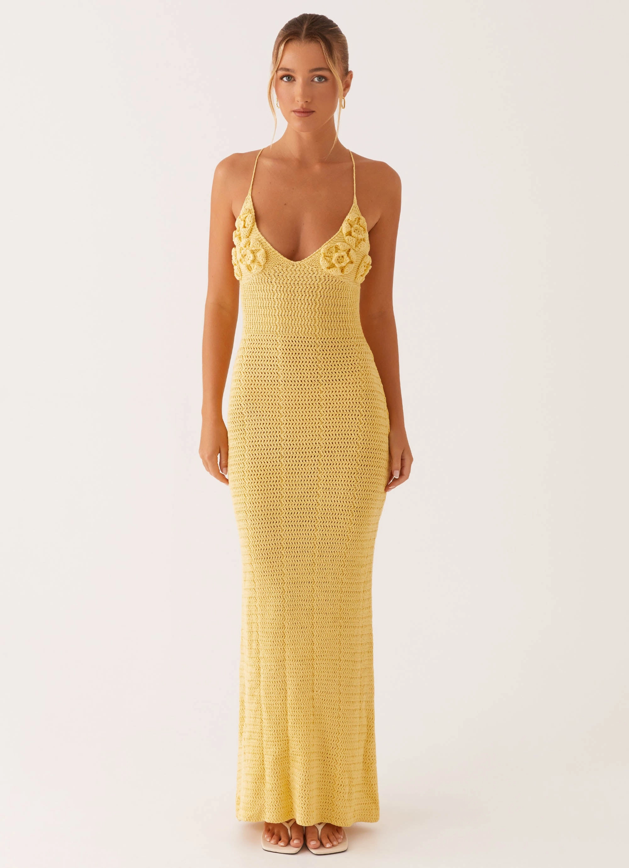 Zara Rose Crochet Maxi Dress - Yellow Chic and Cozy