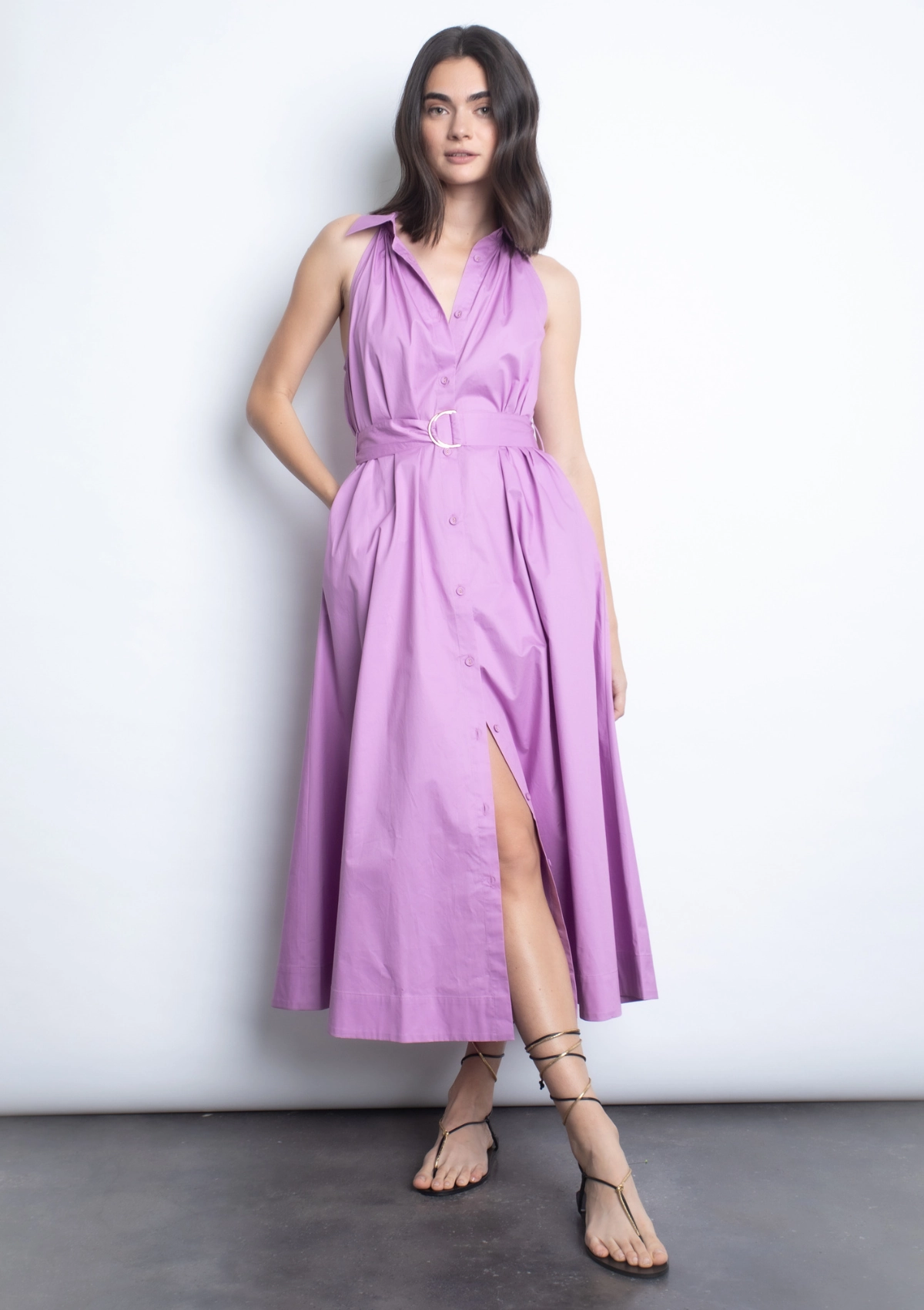 Fall Comfort Belt Waist Trinidad Midi Dress - Lavender