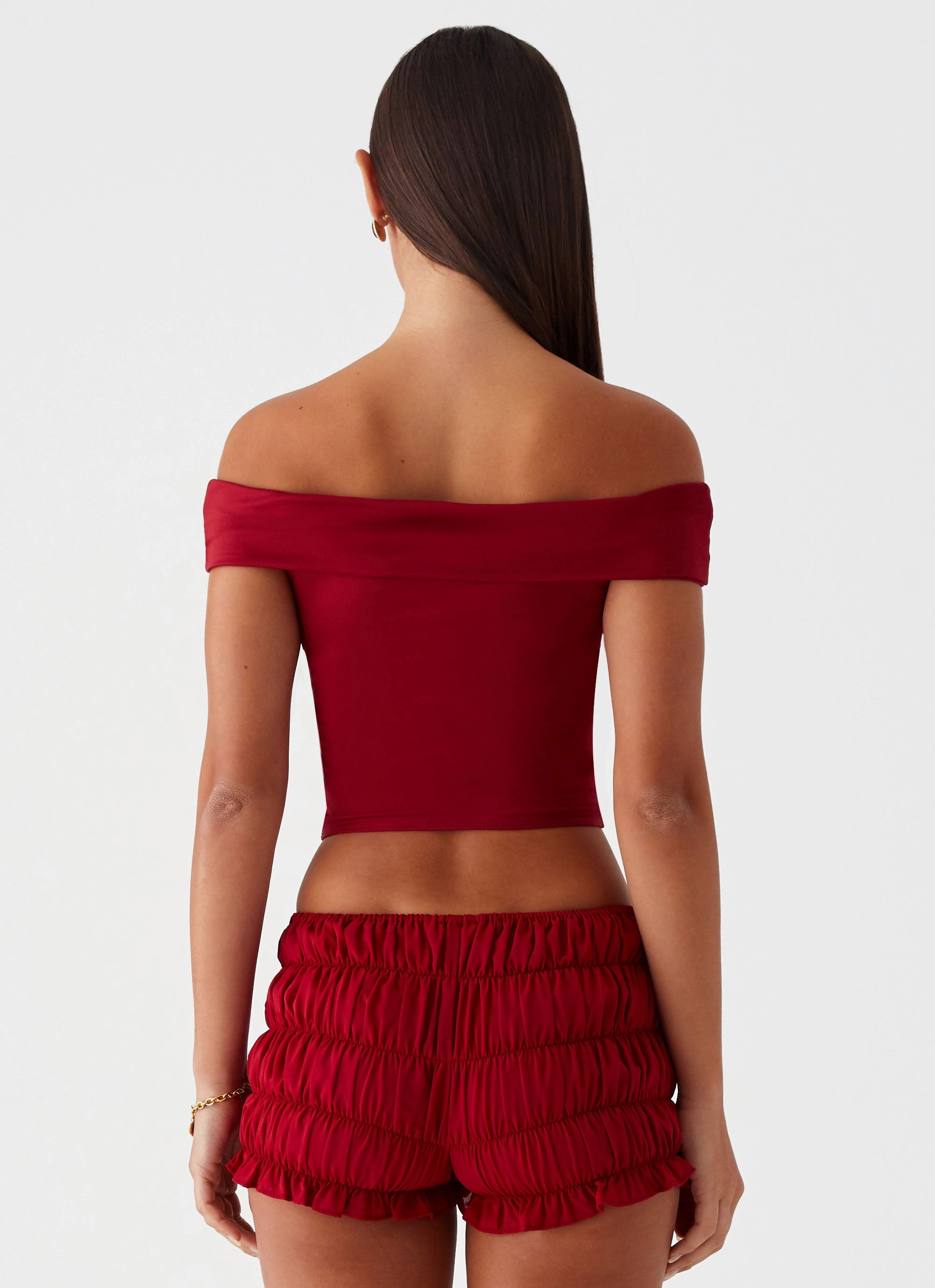 Trixie Twist Off Shoulder Top - Maroon Reinforced Hem Stitching Cozy Knit