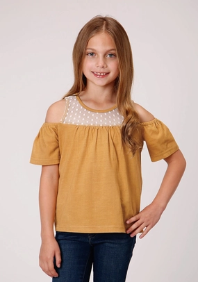 Roper Girls Yellow 100% Cotton Dip Dyed S/S Tunic Adjustable Cuff Closure Functional Fashion